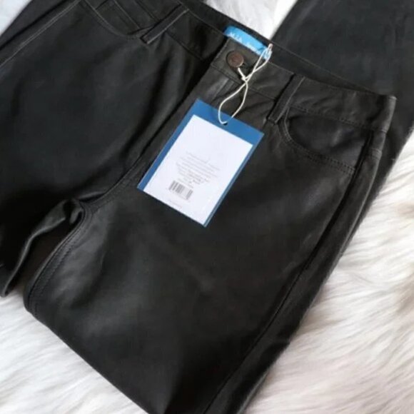 NWT Anthropologie Leather Pants Size 25 Green Black High Rise Straight Leg Lamb - Picture 6 of 10